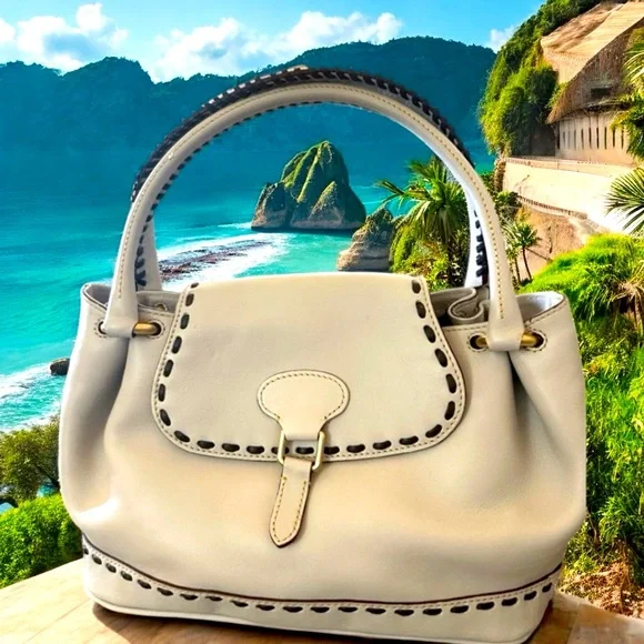 Dooney & Bourke NEW White Leather Satchel With Whip Stitching $498 MSRP NWT - Picture 3 of 16